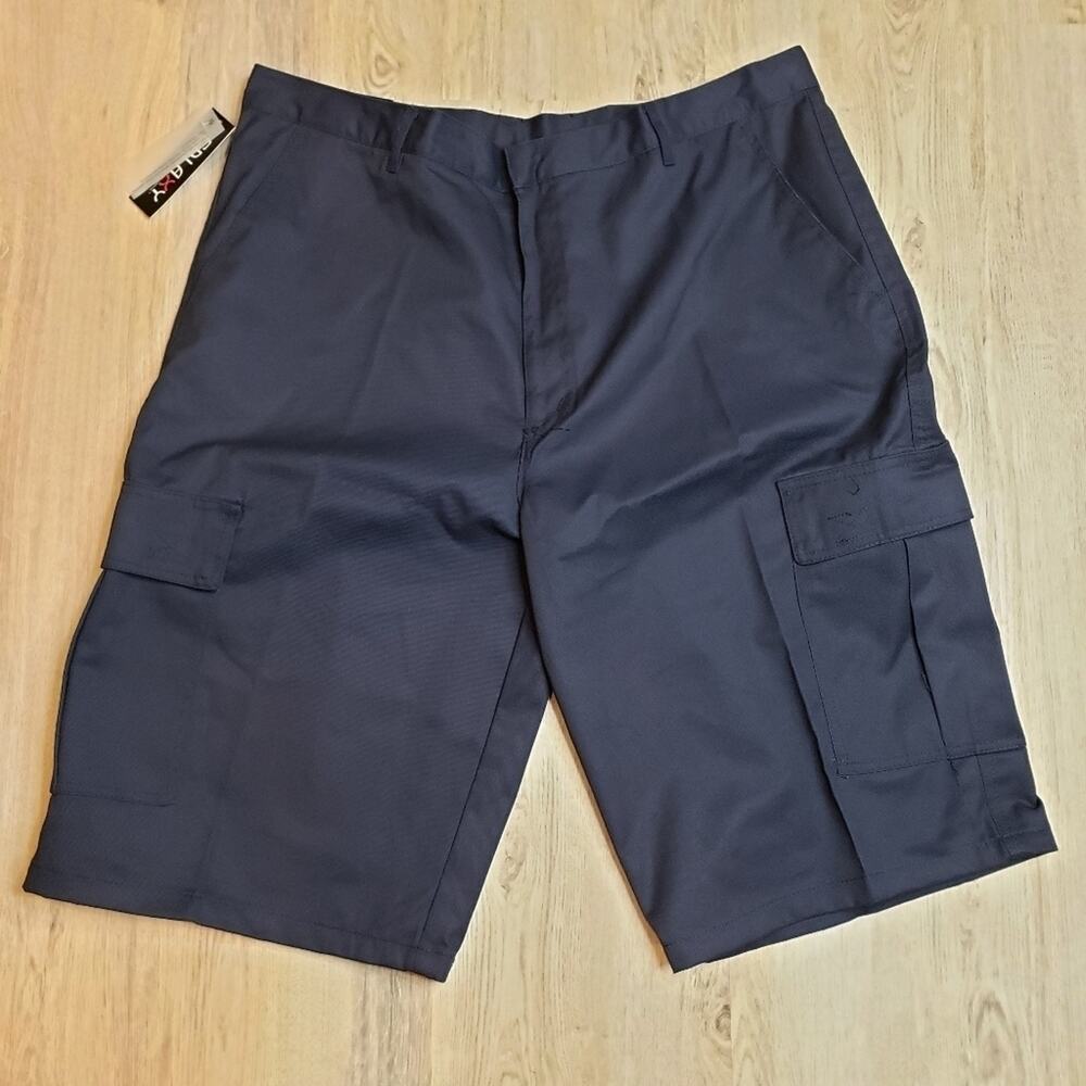 Men's Non-Belted Premium Cotton Blend Cargo Shorts Reg Waist 32, Navy NEW